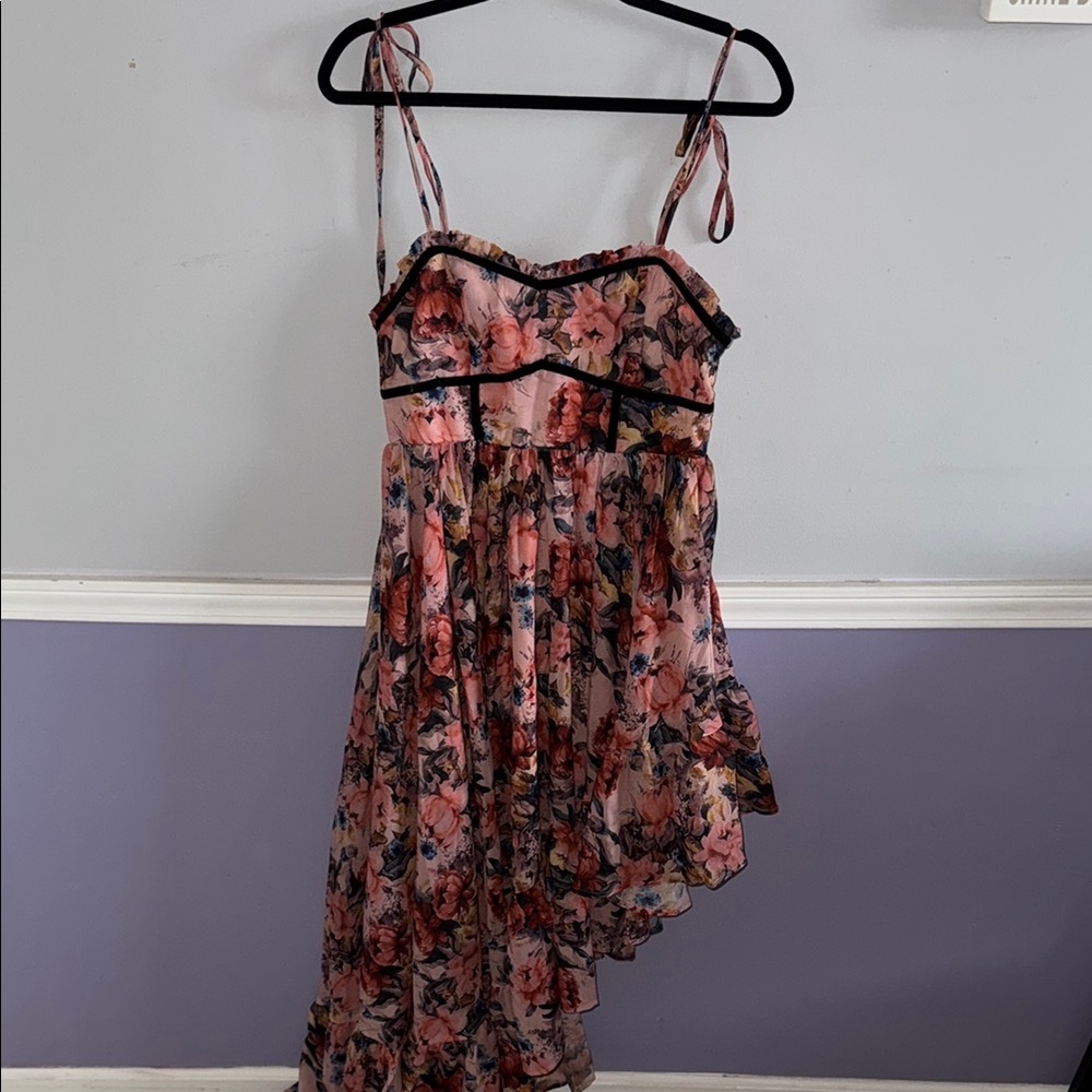 Floral Asymmetrical Dress with Spaghetti Straps